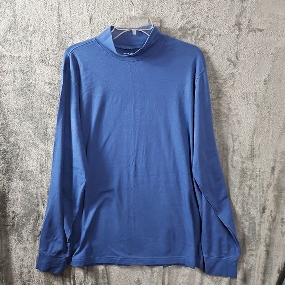 Lands End Women's sz Lg Blue Mock Neck Top Cotton long sleeve - Picture 1 of 7